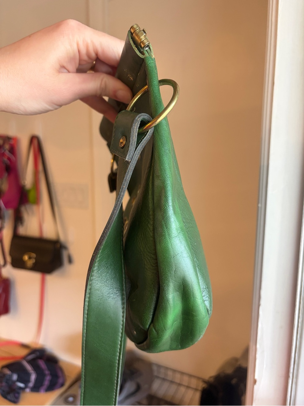 FREE with purchase! Vintage Green Leather Crossbody Bag with Eyelet Detail - Picture 5 of 14